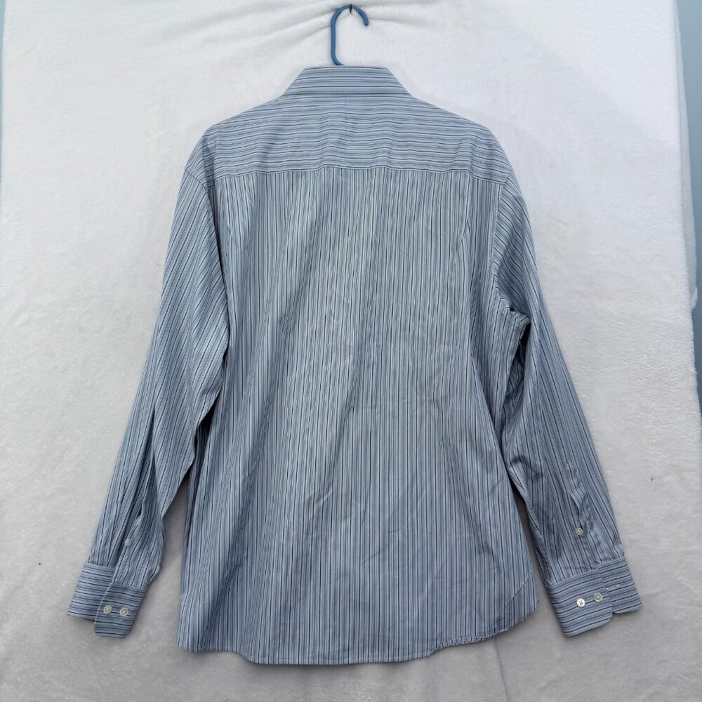 John Varvatos USA Dress Shirt Mens 17 Long Blue Stripe Business Casual Button Up - Picture 9 of 9